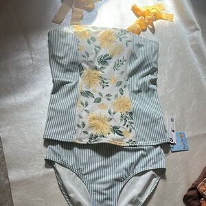 Floral Striped Swimsuit with Yellow Accents